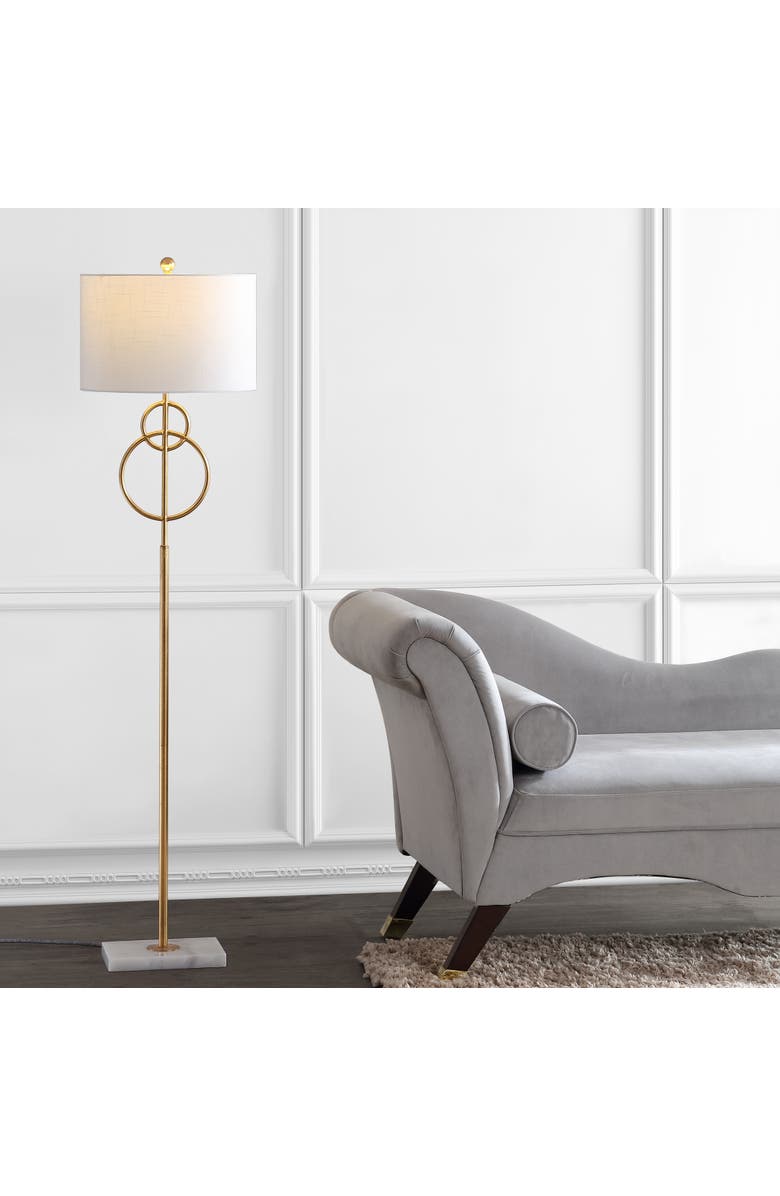 JONATHAN Y Haines Modern Circle Marble/Metal LED Floor Lamp, Main, color, Gold Leaf/White