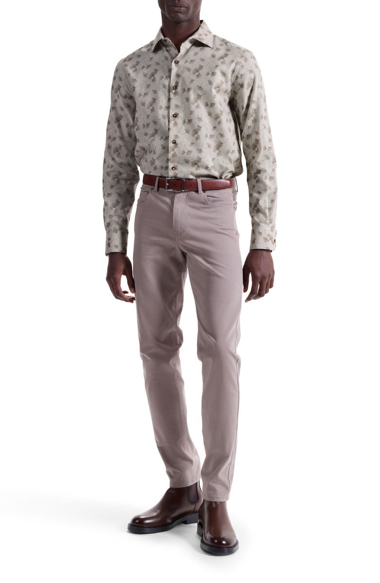 Bugatchi Axel Shaped Fit Floral Button-Up Shirt, Alternate, color, Sand