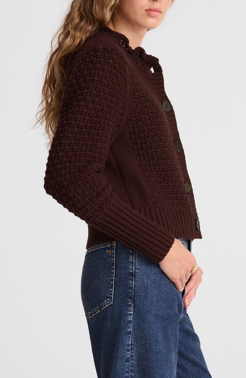 Madewell Scalloped Merino Wool Blend Cardigan Damson In Brown