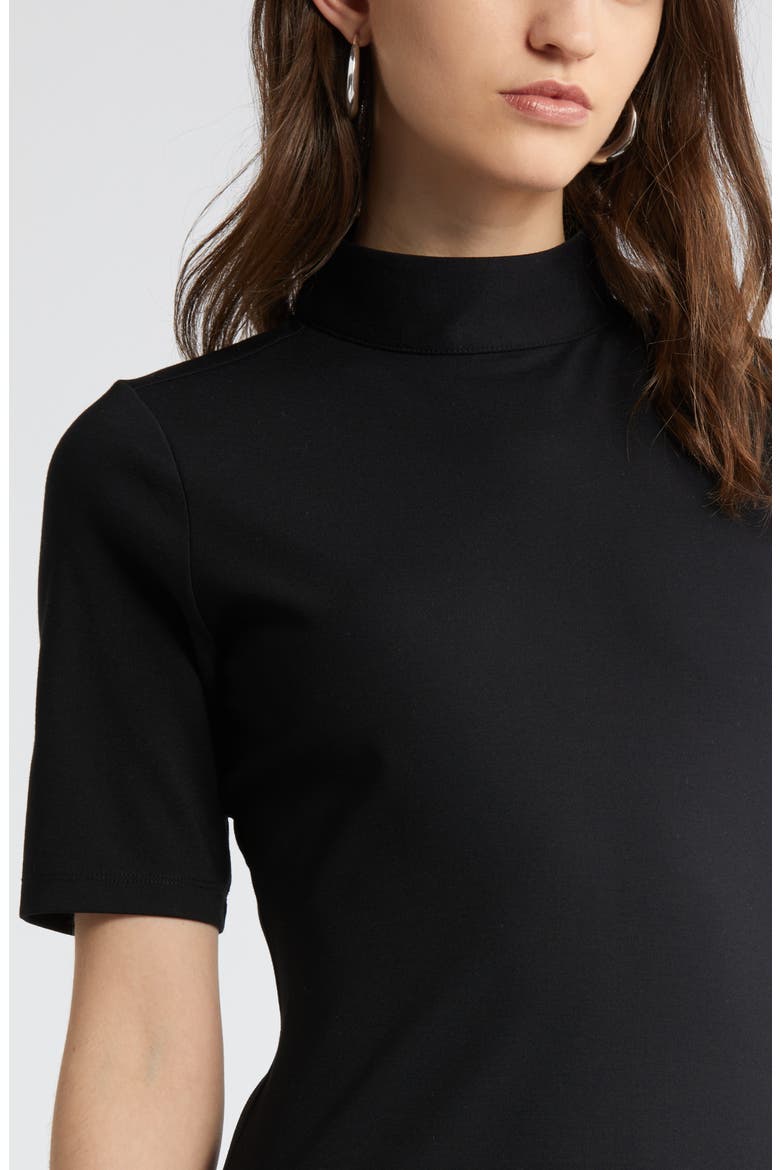 Mock Neck Ponte Knit Fit & Flare Dress, Alternate, color, BLACK
