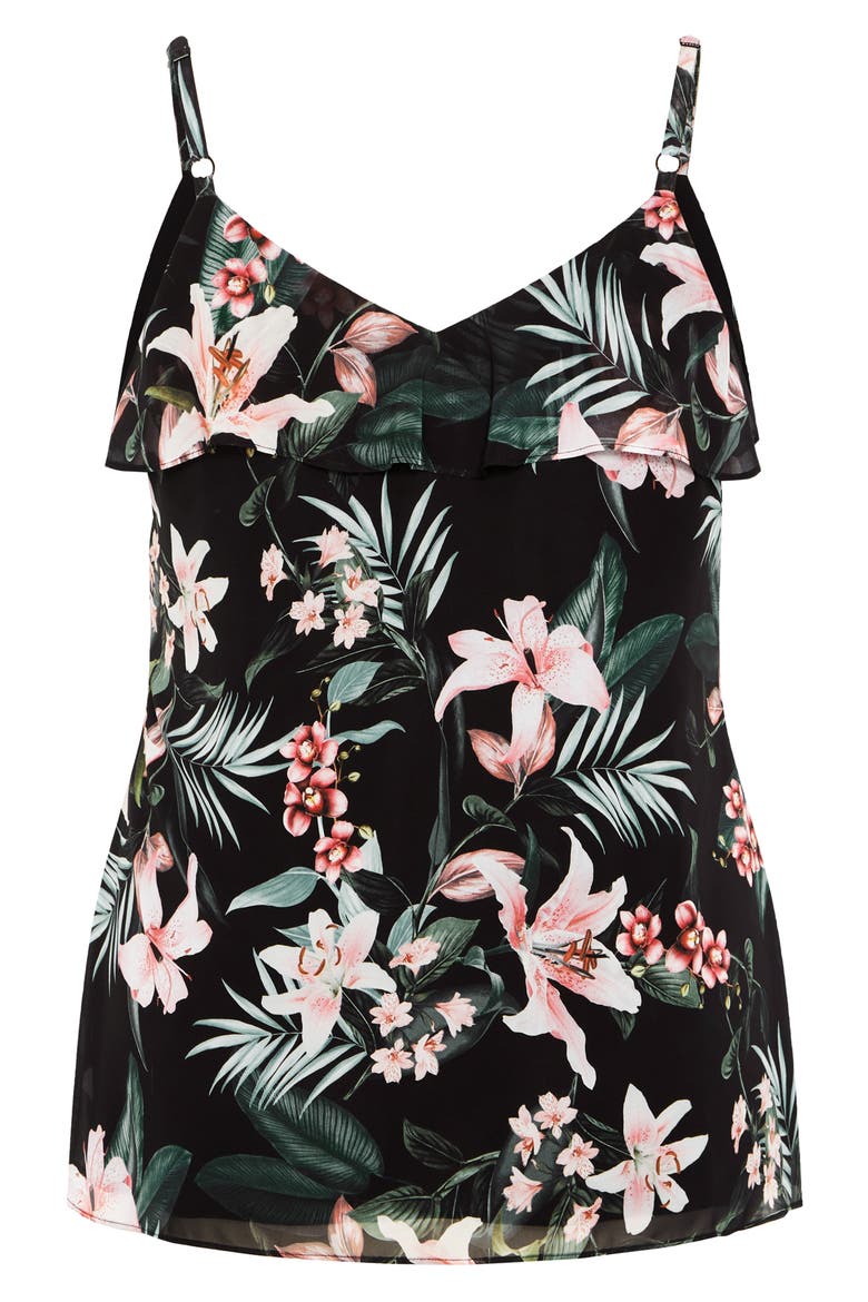 Violet Ophelia Floral Ruffle Camisole, Alternate, color, BLACK PRINT