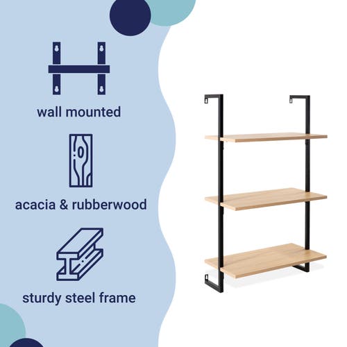 Happimess Madera Classic Industrial Shelf Wood Wall-mounted Open Ladder Bookcase With Metal Frame In Light Oak