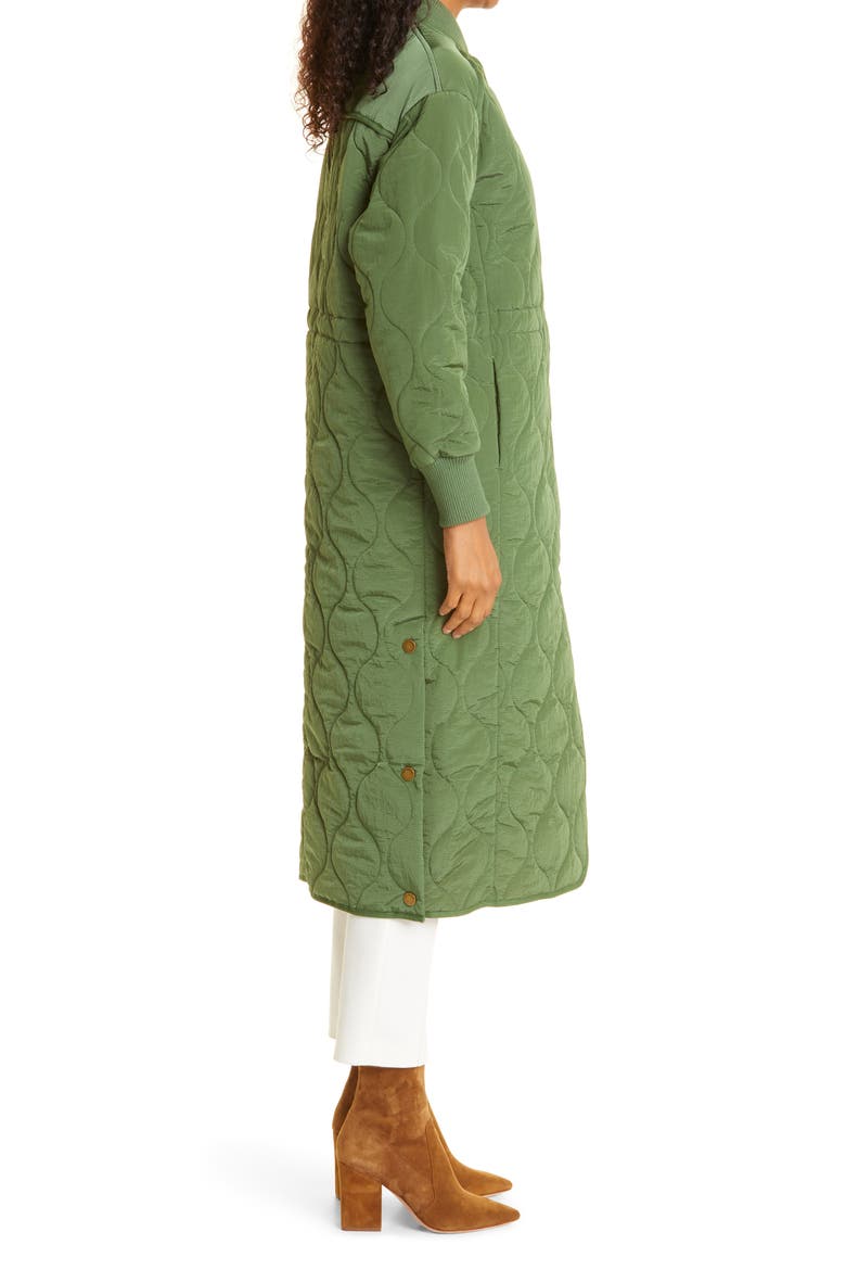 Avverrii Quilted Long Bomber Coat, Alternate, color, GREEN