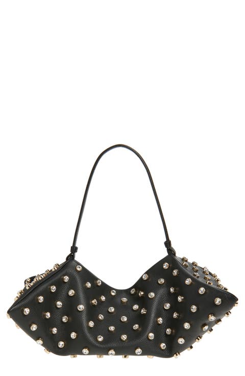 Origami Crystal Studded East/West Leather Bag