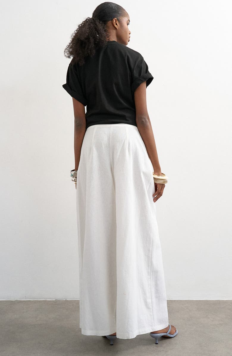 Topshop Linen Blend Wide Leg Pants, Alternate, color, White
