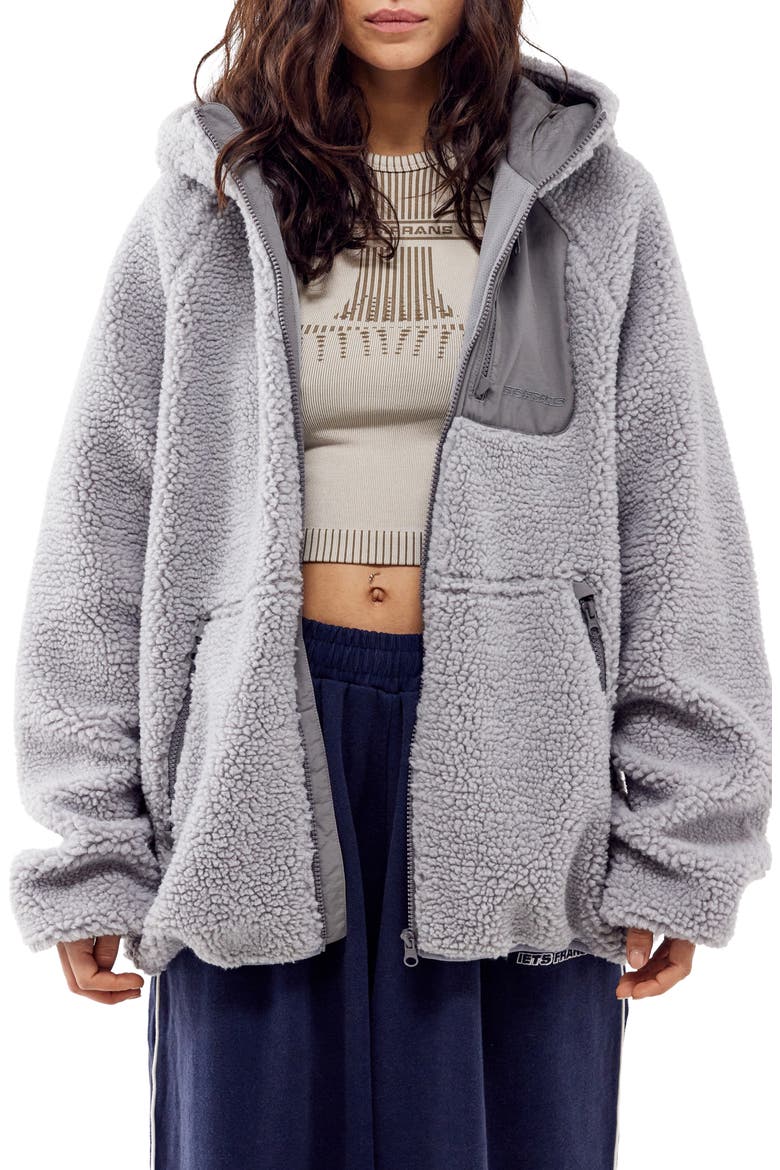 Borg High Pile Fleece Hooded Jacket, Main, color, GREY