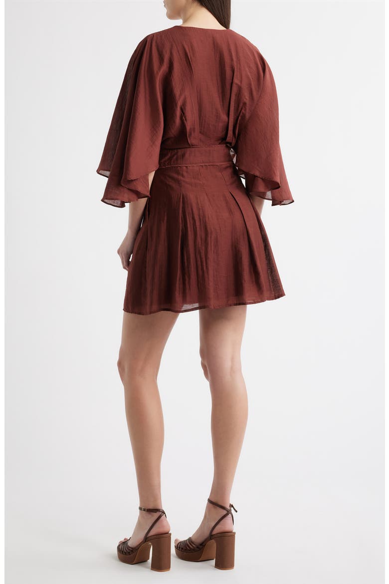 Avaele Flutter Sleeve Minidress, Alternate, color, BROWN