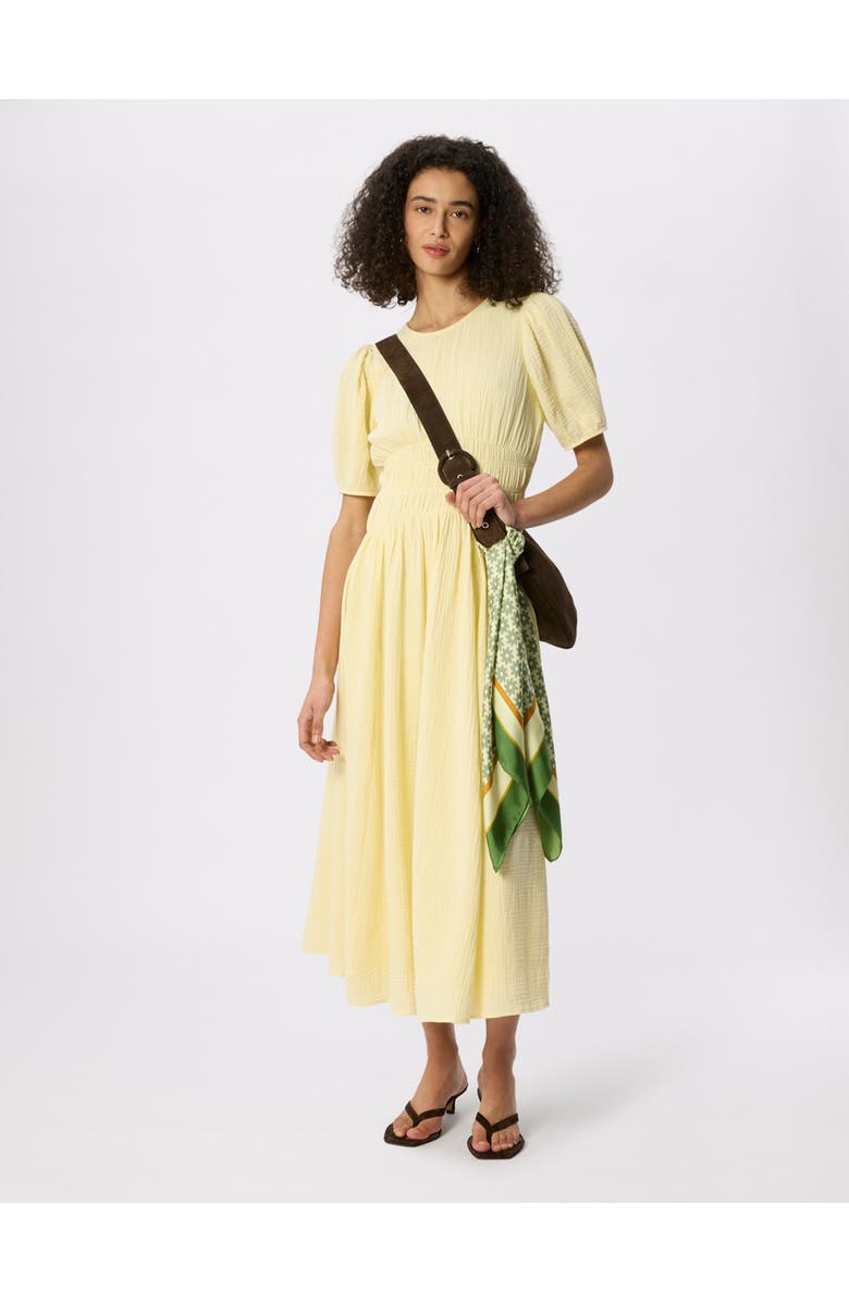 Whistles Gathered Textured Midi Dress, Main, color, Butter