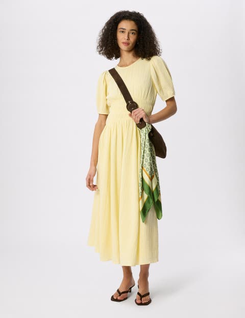 Gathered Textured Midi Dress