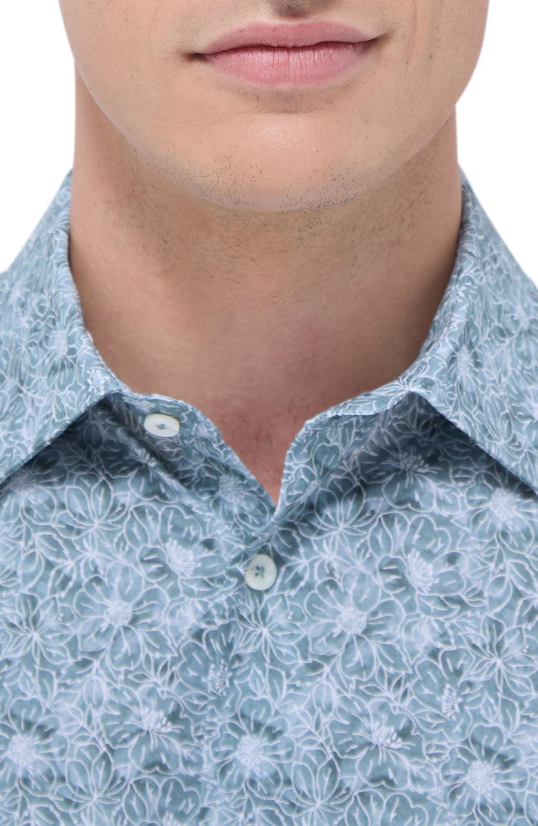Bugatchi Miles OoohCotton<sup>®</sup> Floral Short Sleeve Button-Up Shirt, Alternate, color, Shark