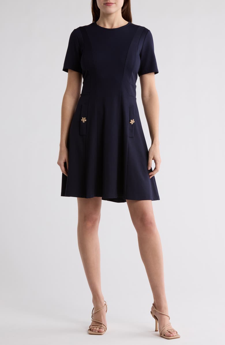 Eliza J Short Sleeve Pocket Fit & Flare Dress, Main, color,