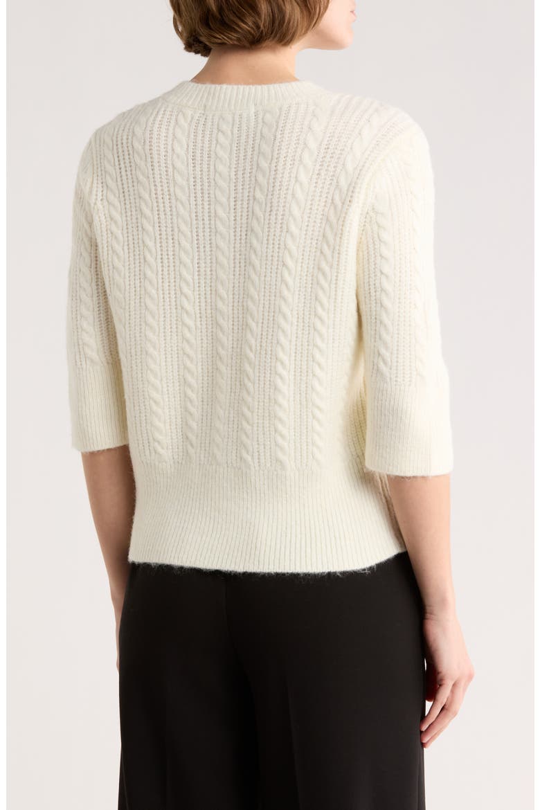 Short Sleeve Cable Stitch Cardigan, Alternate, color, SCONE WHITE