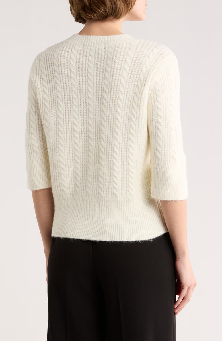 Sanctuary Short Sleeve Cable Stitch Cardigan, Alternate, color, Scone White