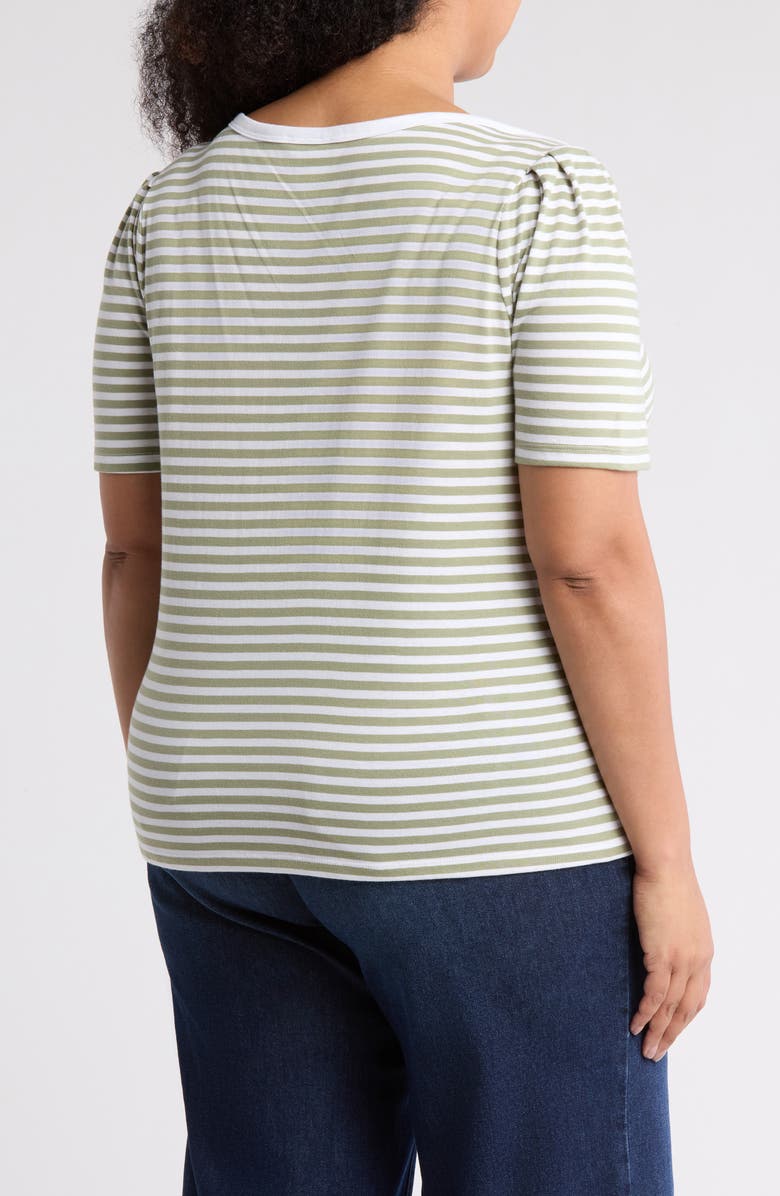 Caslon<sup>®</sup> Stripe Envelope Neck Knit Top, Alternate, color, Olive Acorn- White Stripe