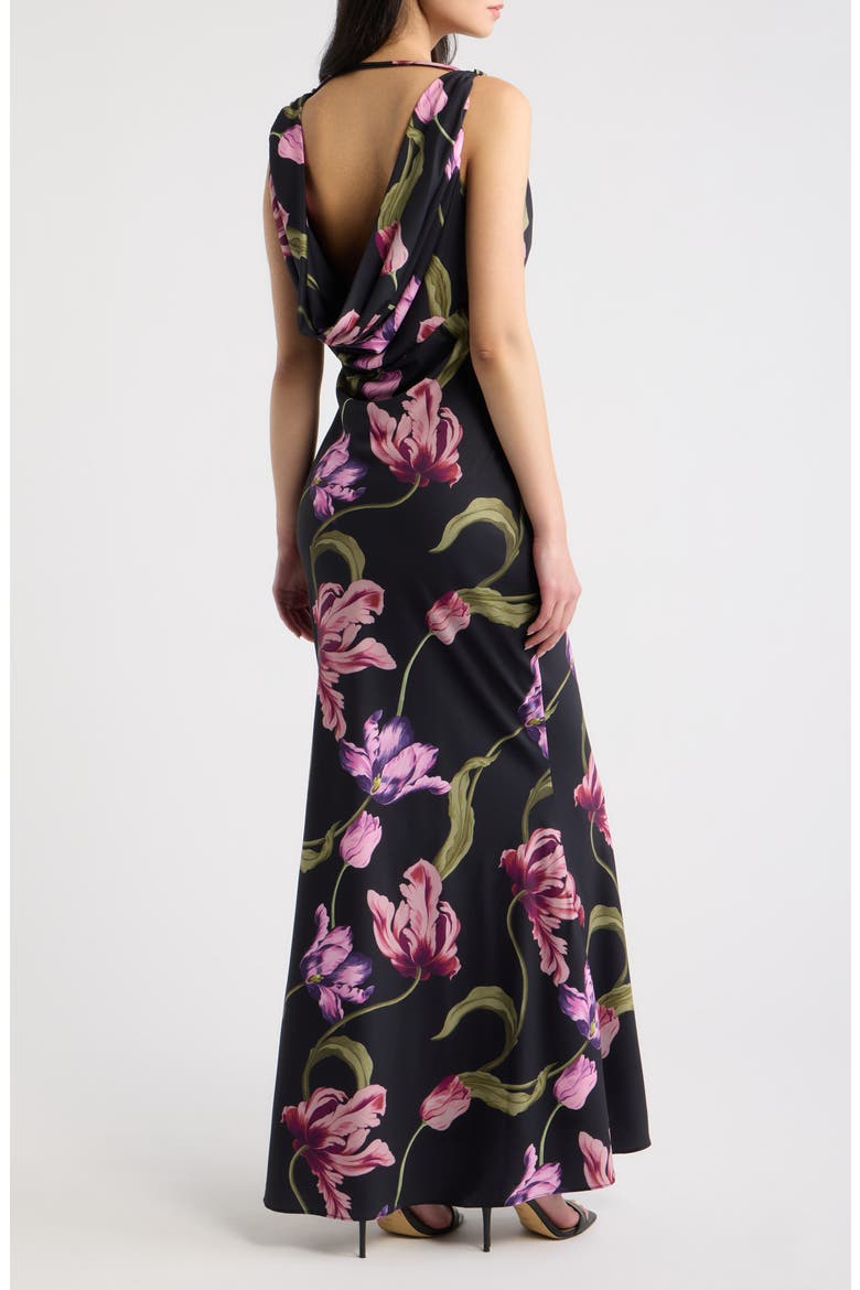Calluna Floral Print Cowl Neck Maxi Dress, Alternate, color, BLACK MULTI