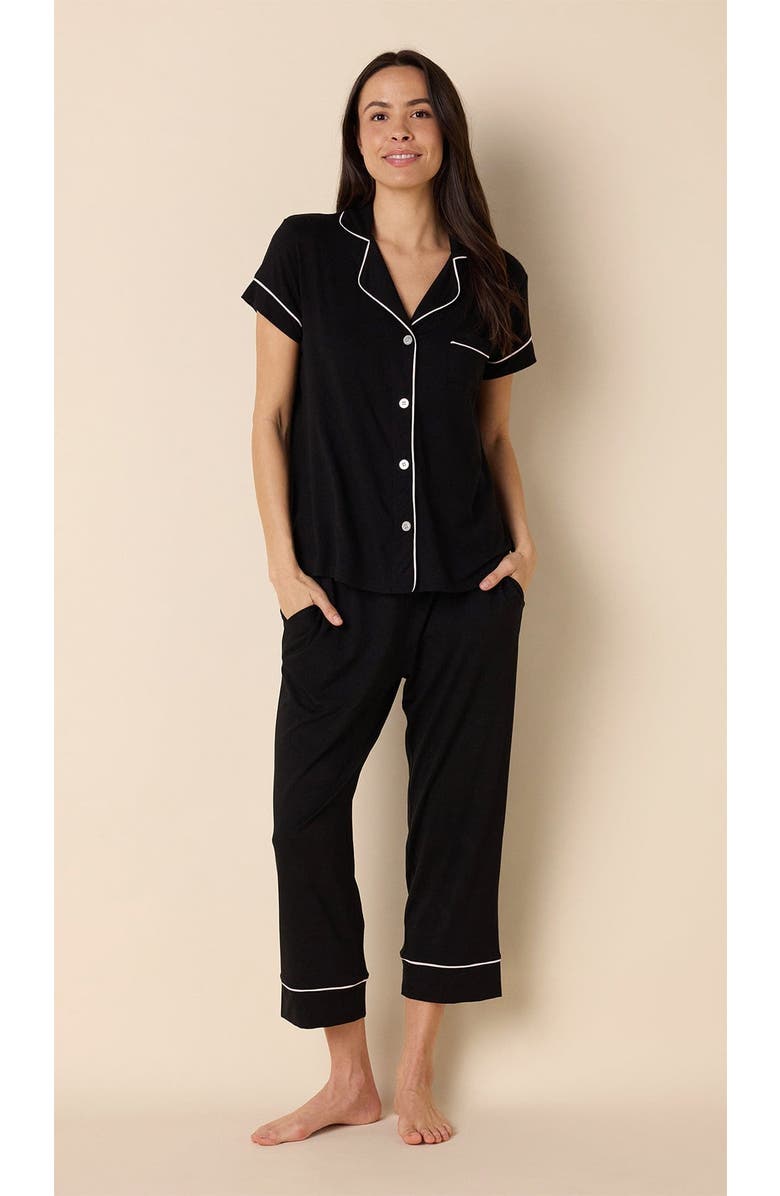 The Cat's Pajamas Pima Knit Cropped Pajama Set, Main, color, Midnight