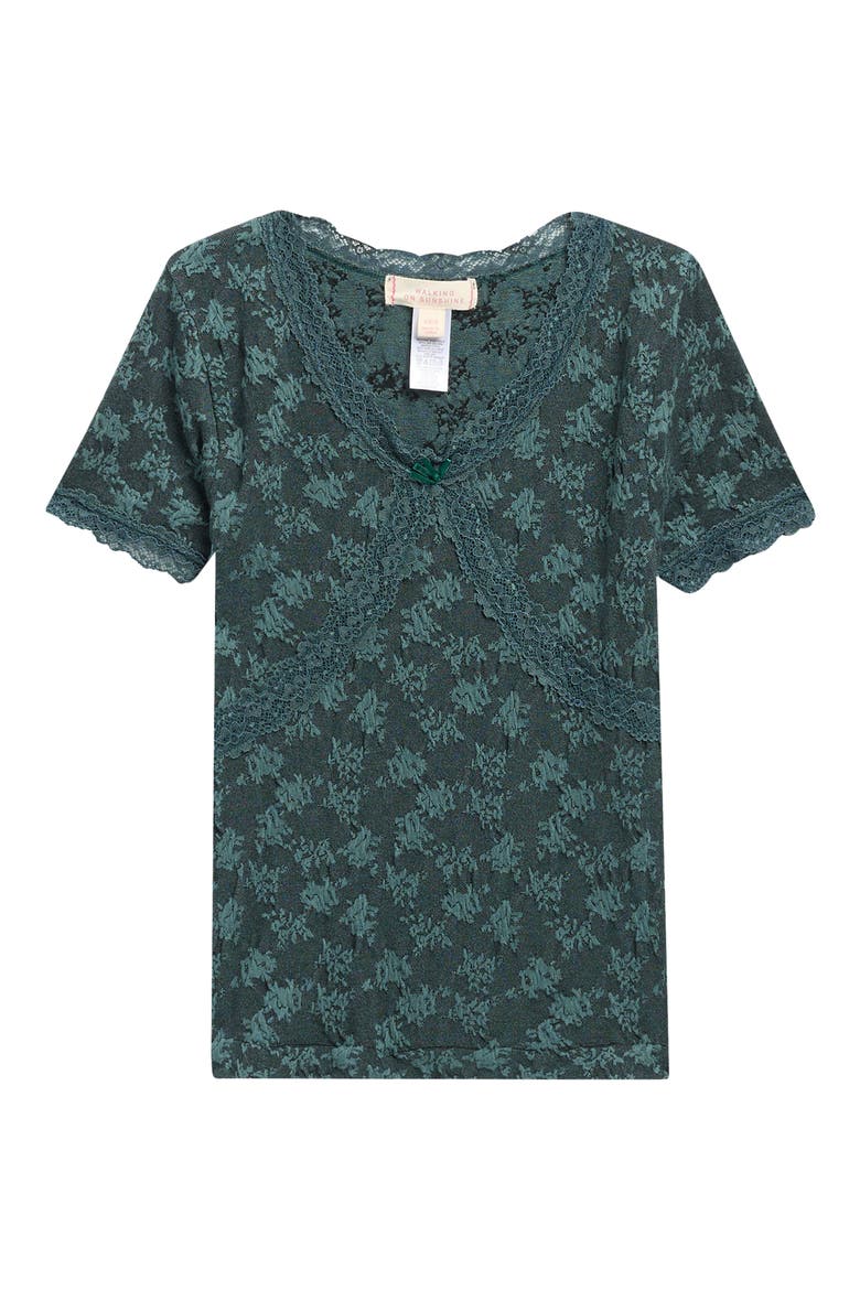 Kids' Seamless Lace Trim T-Shirt, Main, color, HUNTER