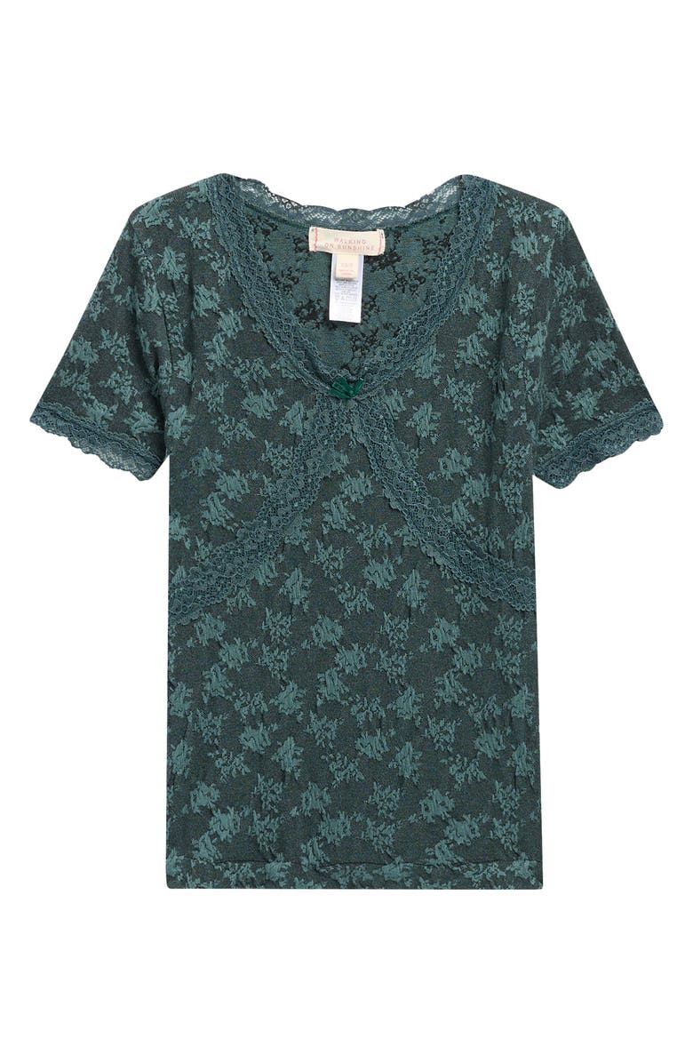 Walking on Sunshine Kids' Seamless Lace Trim T-Shirt, Main, color, Hunter