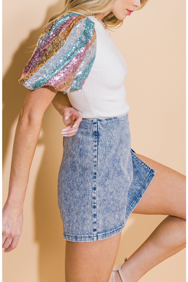 Sequin Sleeve Knit Top, Alternate, color, IVORY