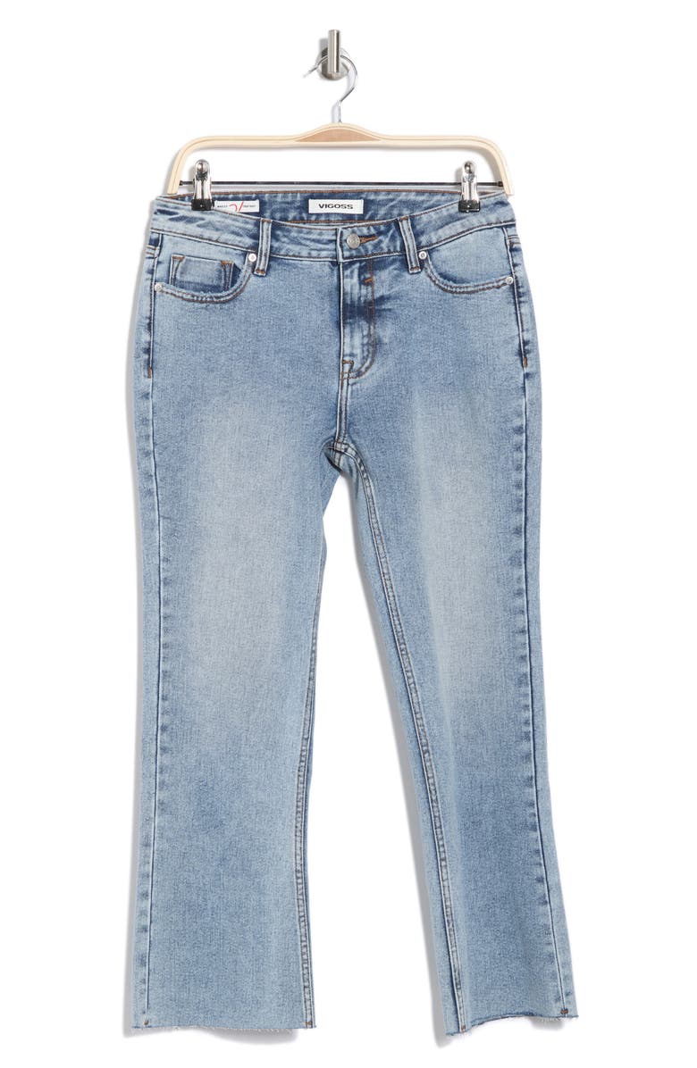Vigoss Raw Hem Mid Rise Crop Bootcut Jeans, Alternate, color, Light Wash