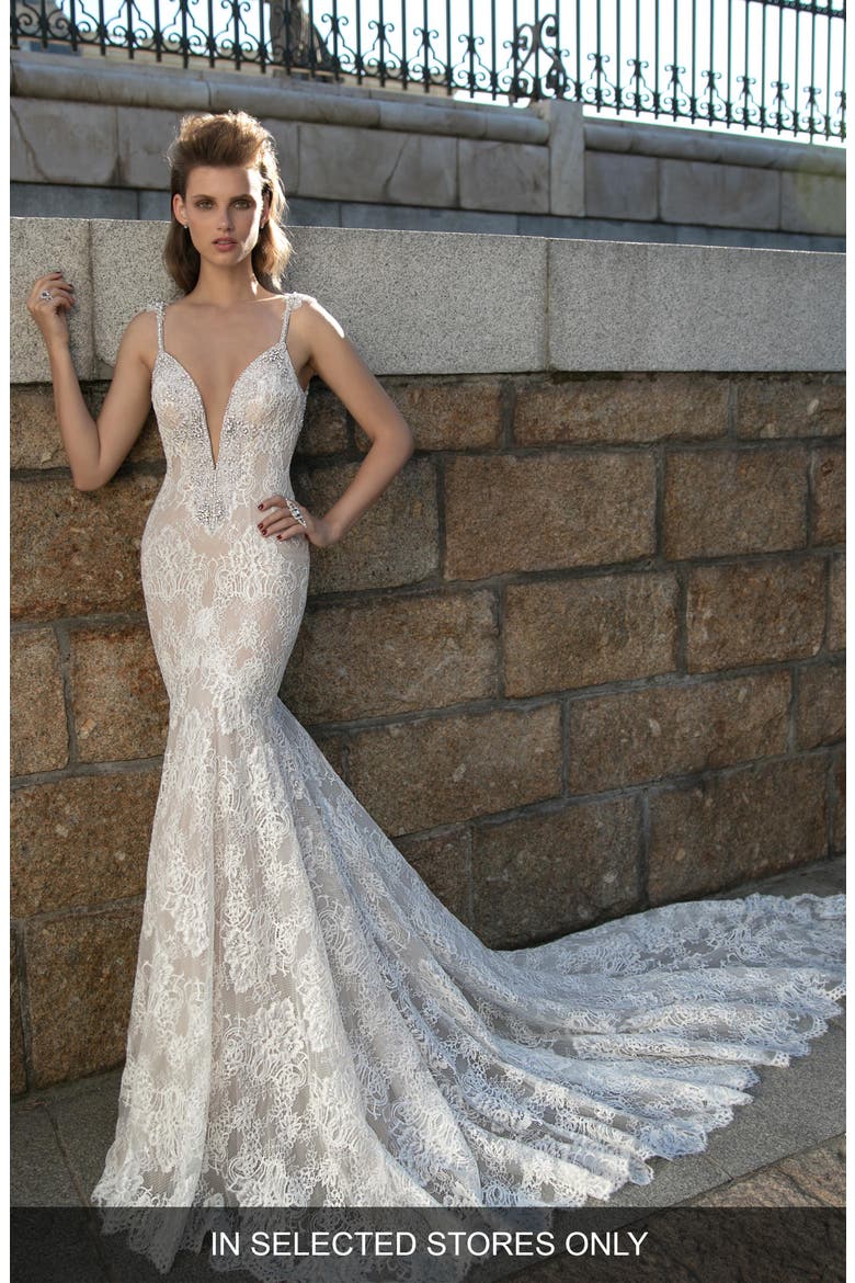 Plunging V-Neck Beaded Lace Dress, Alternate, color, IVORY