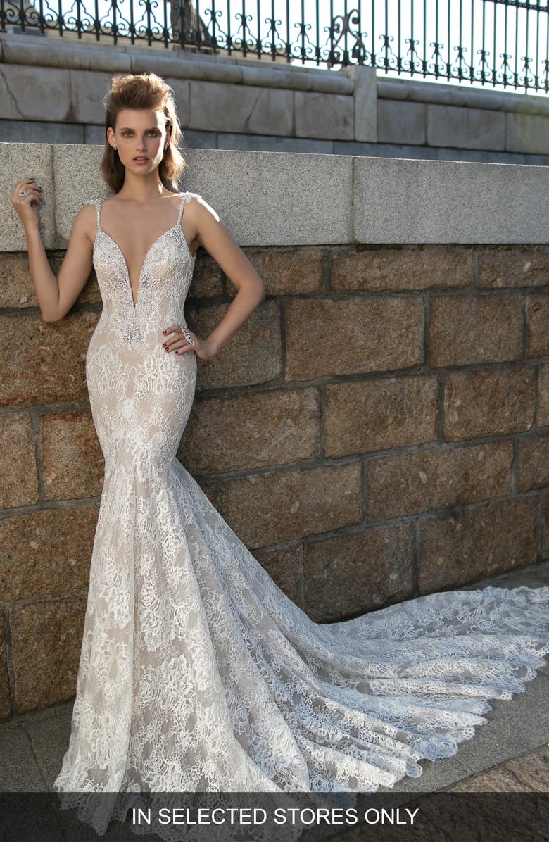 Berta Plunging V-Neck Beaded Lace Dress, Alternate, color, 