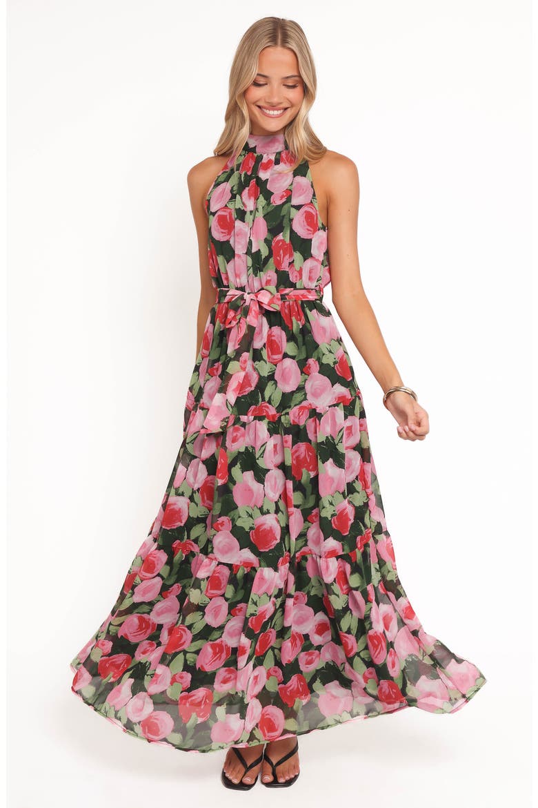 Caroline Floral Halter Neck Maxi Dress, Alternate, color, BLACK FLORAL