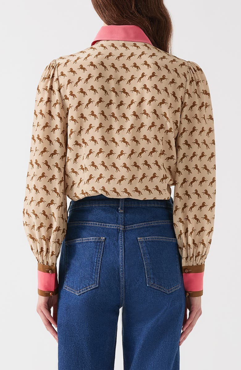 LK Bennett Sonya Horse Print Silk Shirt, Alternate, color, Stone