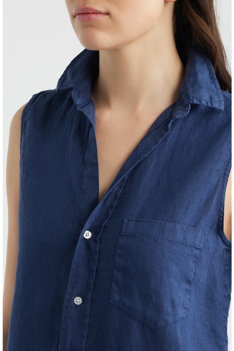 Finley Sleeveless Linen Button-Up Shirt, Alternate, color, NAVY