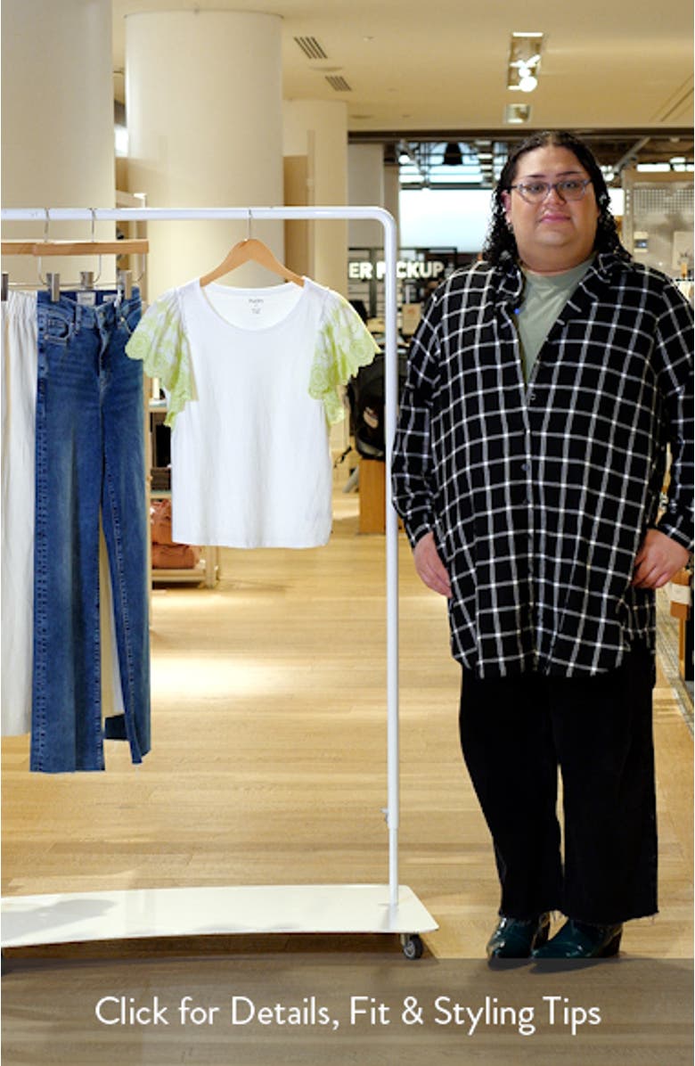 Eyelet Flutter Sleeve Cotton & Linen T-Shirt, sales video thumbnail