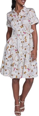 KARL LAGERFELD PARIS Print Tie Waist Shirtdress