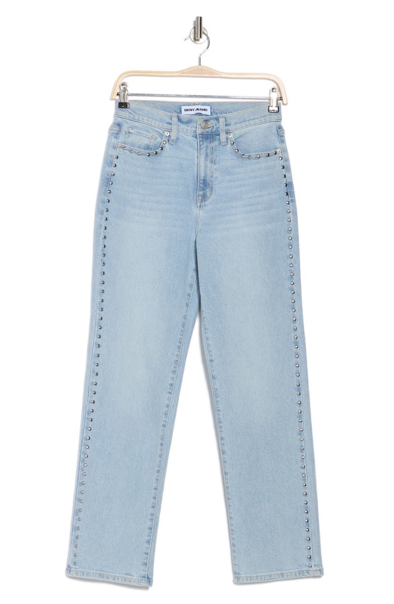 DKNY Jeans Studded High Waist Straight Leg Jeans, Alternate, color, Montrose