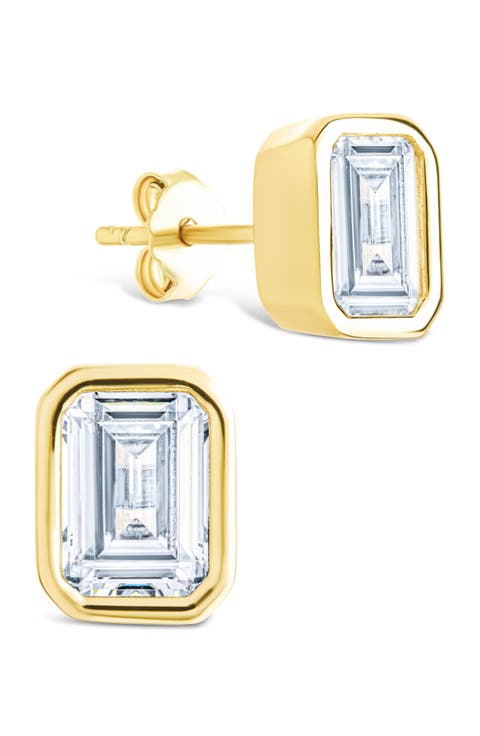 Emerald-Cut Cubic Zirconia Stud Earrings