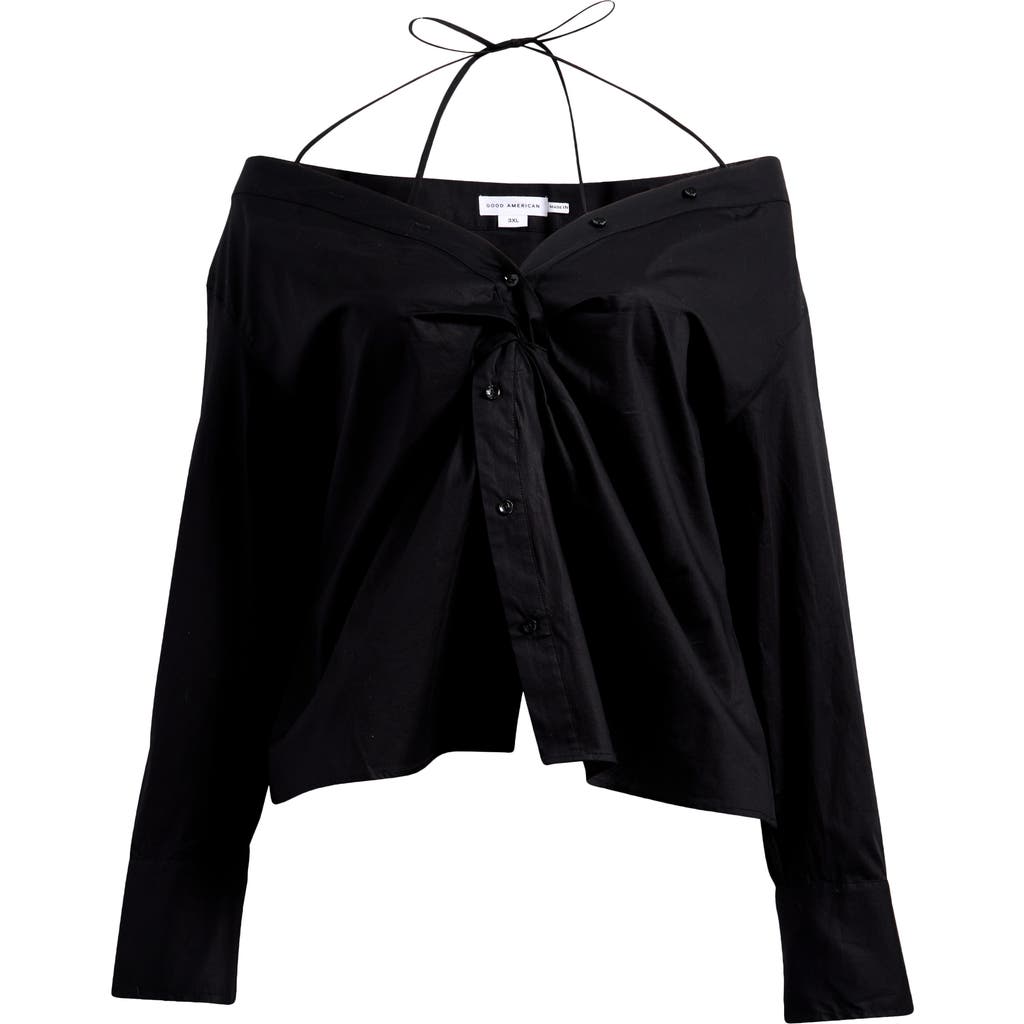 GOOD AMERICAN GOOD AMERICAN POPLIN OFF THE SHOULDER TOP