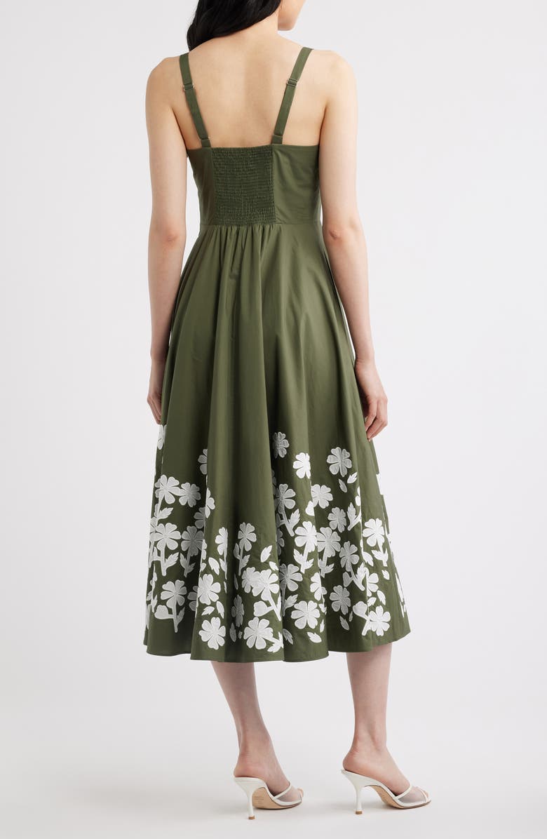 Elie Tahari The Victoria Floral Appliqué Cotton Dress, Alternate, color, Dark Sage/ Sky White