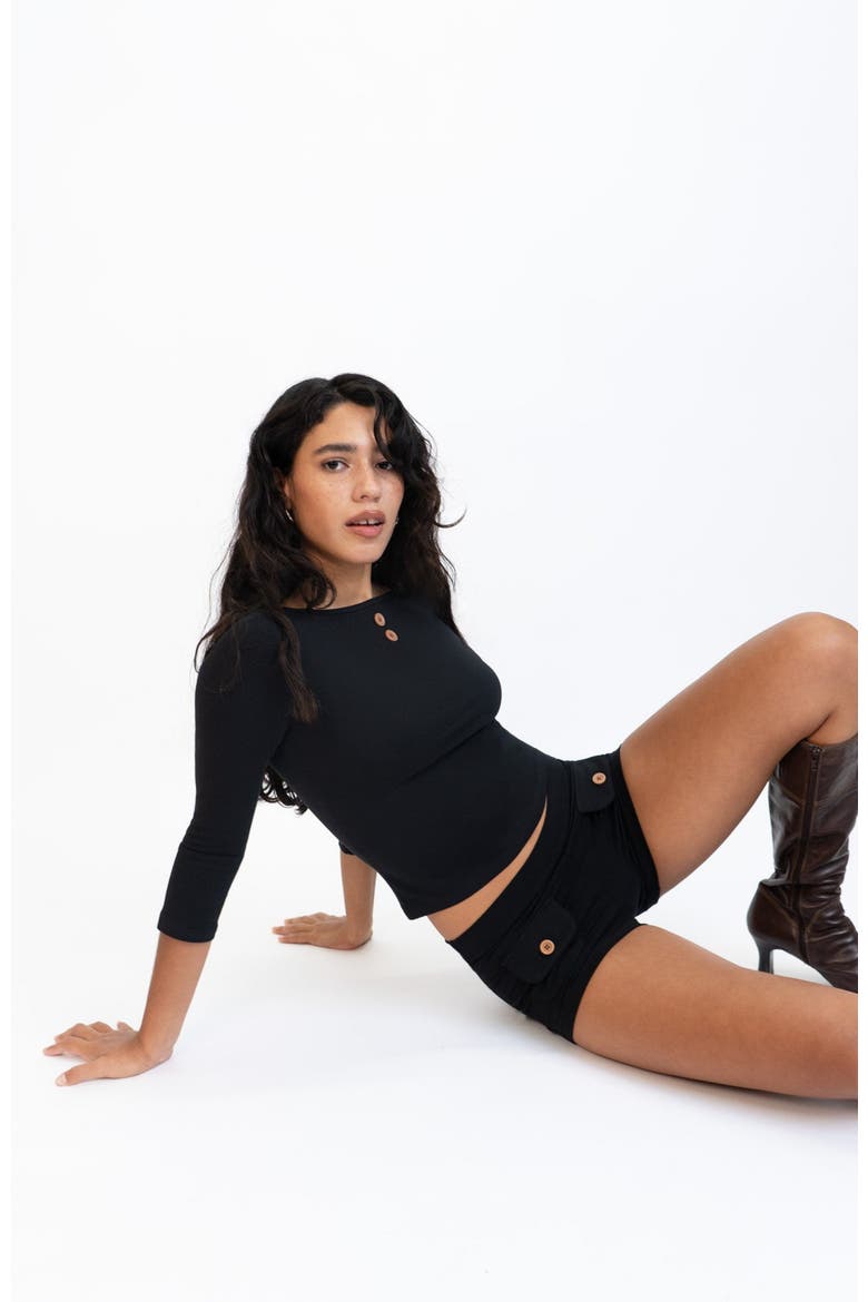 Button Mini Shorts, Alternate, color, Black