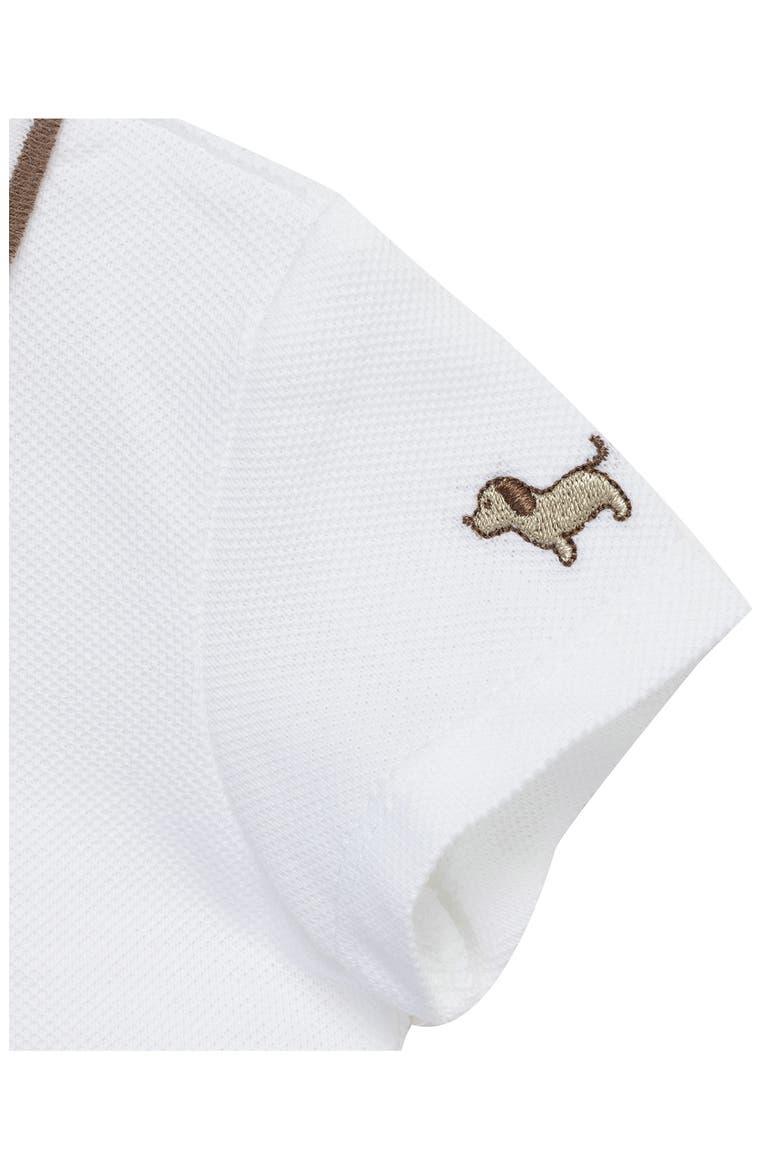Puppies Cotton Polo & Seersucker Overalls Set, Alternate, color, TAN