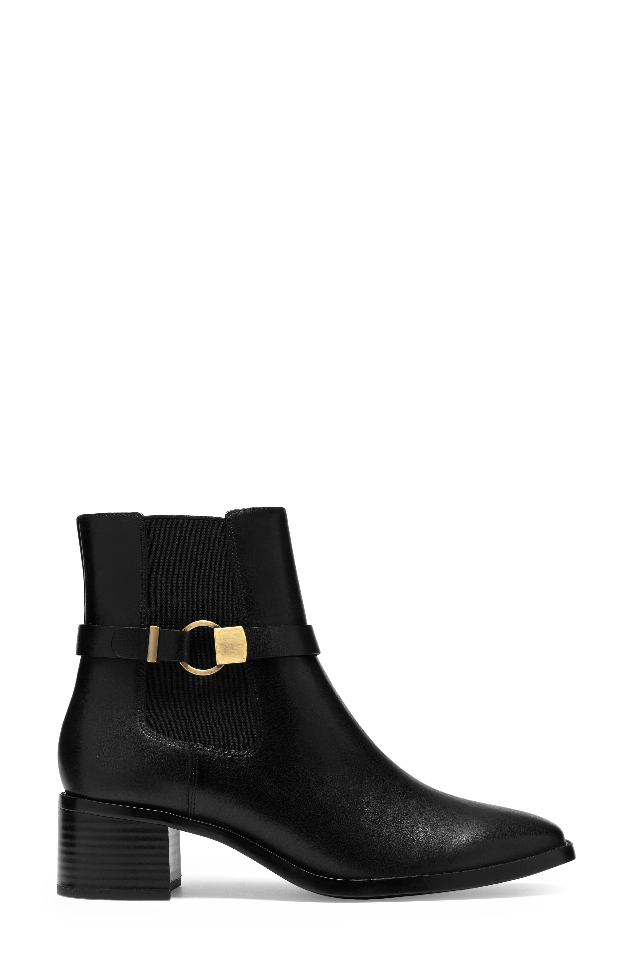 Wrenn Buckle Leather Bootie, Alternate, color, BLACK LEATHER