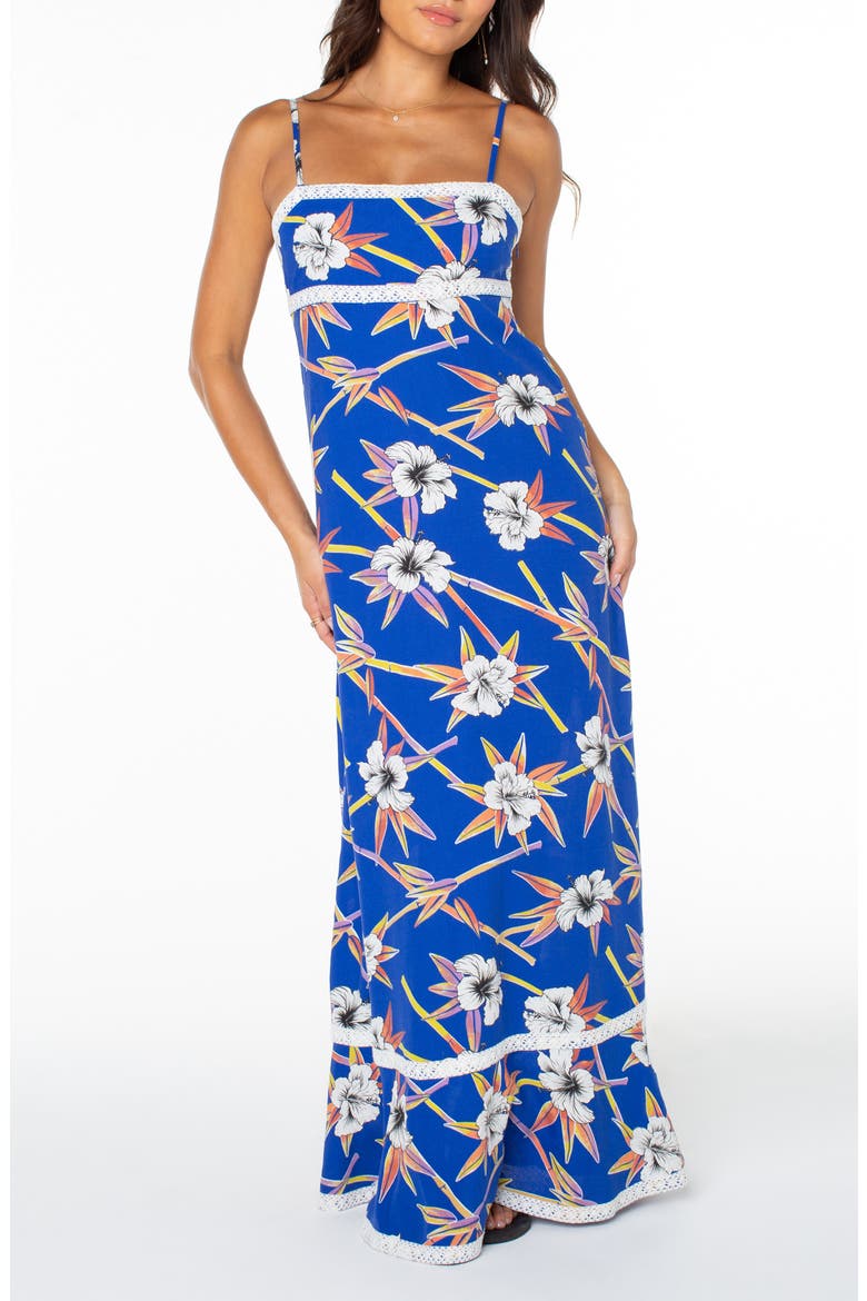 Balmy Sunset Floral Maxi Dress, Main, color, SURF THE WEB SOLID