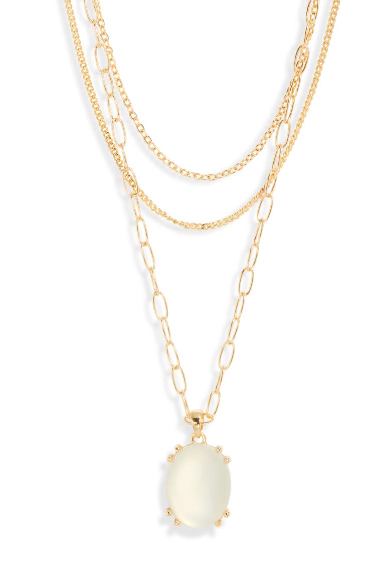 Jade Glass Pendant 3-Tier Layered Necklace, Main, color, WHITE- GOLD