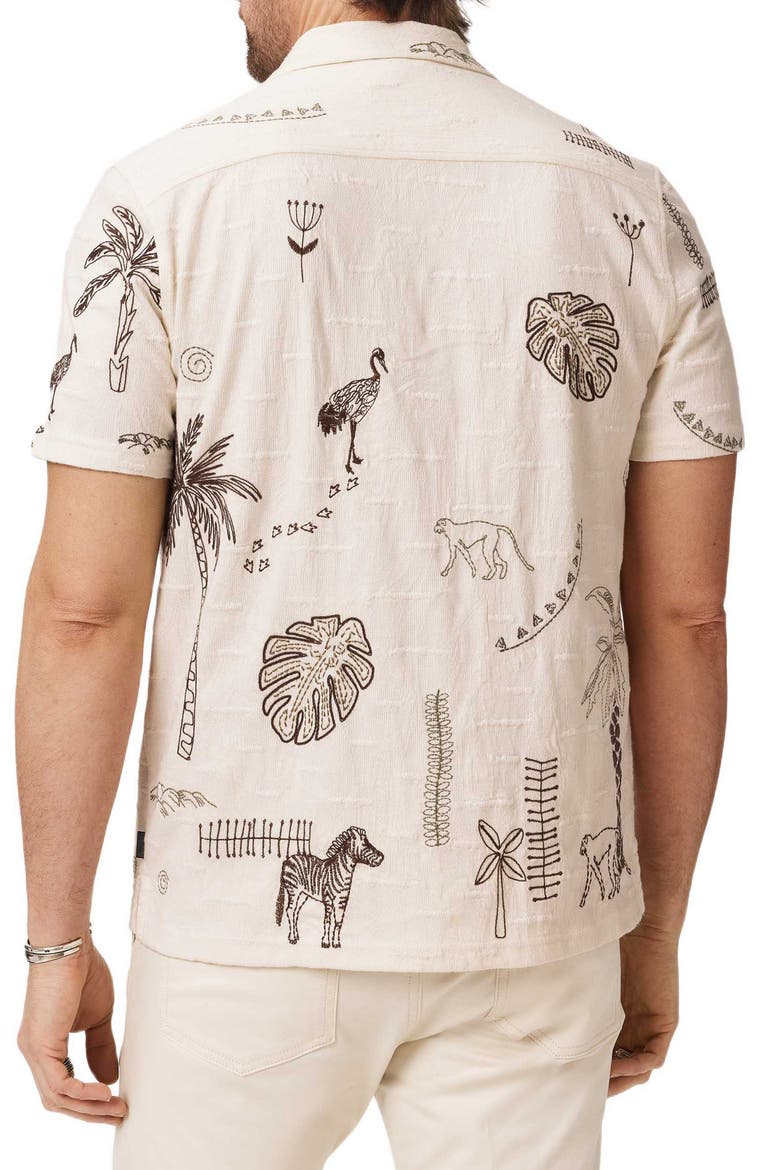 Beeston Embroidered Jungle Icons Knit Camp Shirt, Alternate, color, LIGHT KHAKI
