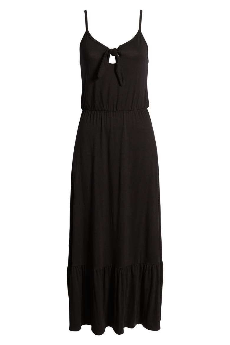 Tie Front Maxi Sundress, Alternate, color, BLACK