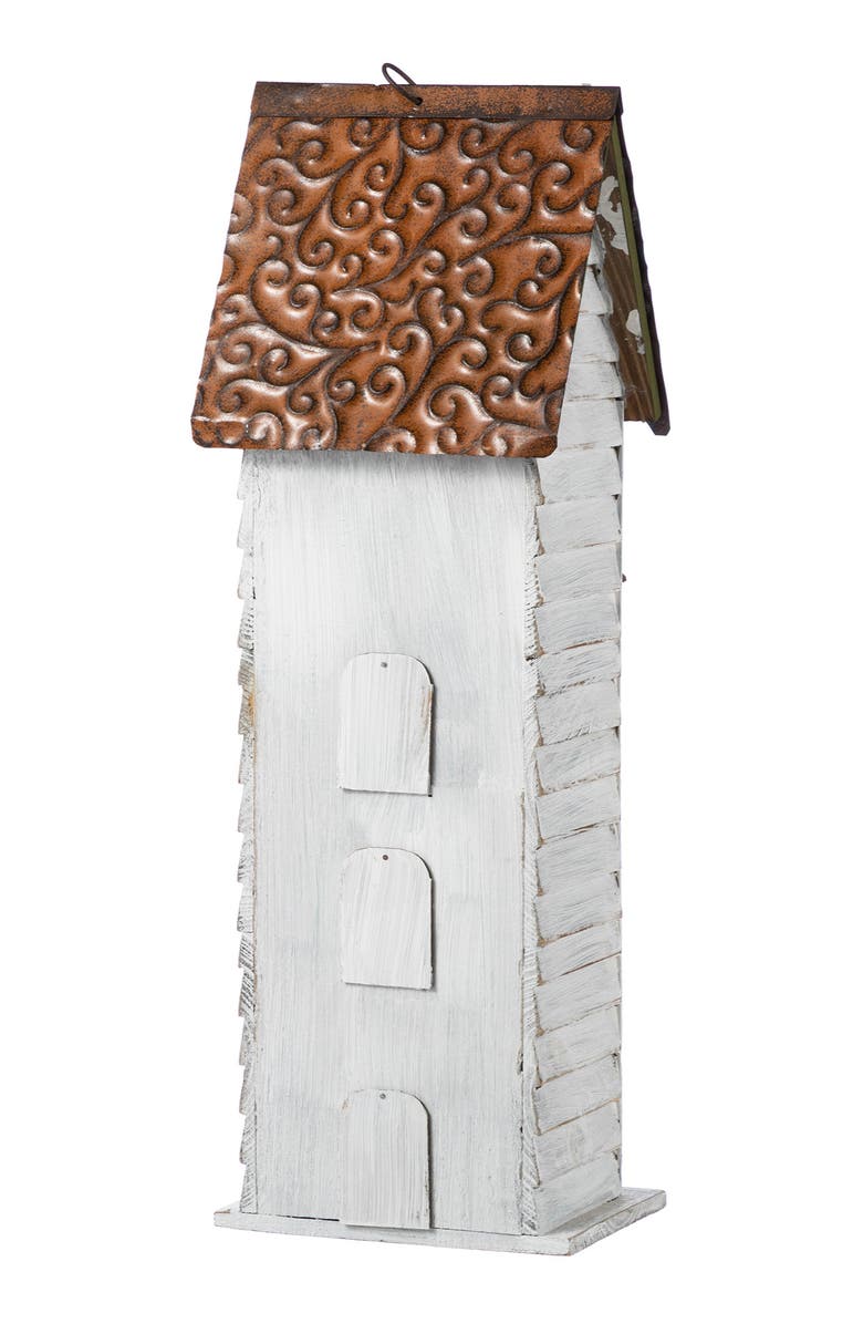Glitzhome 24.25"H Oversized 3-Tiered Solid Wood Villa Decorative Outdoor Garden Birdhouse, Alternate, color, White