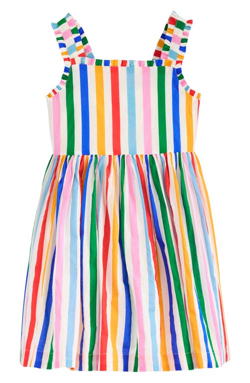 Mini Boden Kids' Luna Stripe Ruffle Cotton Sundress In Multi Rainbow Stripe