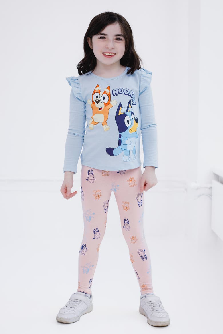 2-Piece Long Sleeve Tee and Leggings Set, Alternate, color, Sky Blue Light Pink