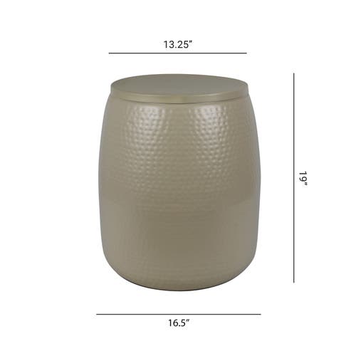 Happimess Merida Modern Rustic Hammered Metal Drum Storage Side Table With Lid