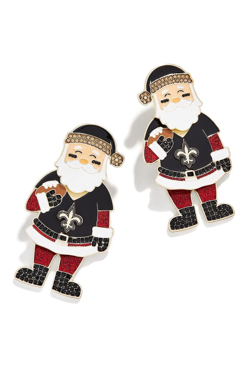 Women's BaubleBar New Orleans Saints Santa Claus Earrings, Main, color, Black