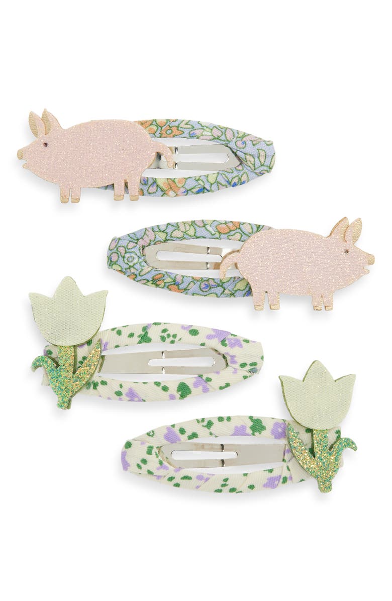 Mimi & Lula Kids' Penelope Pig Assorted 4-Pack Glitter Mini Hair Clips, Main, color, Pink