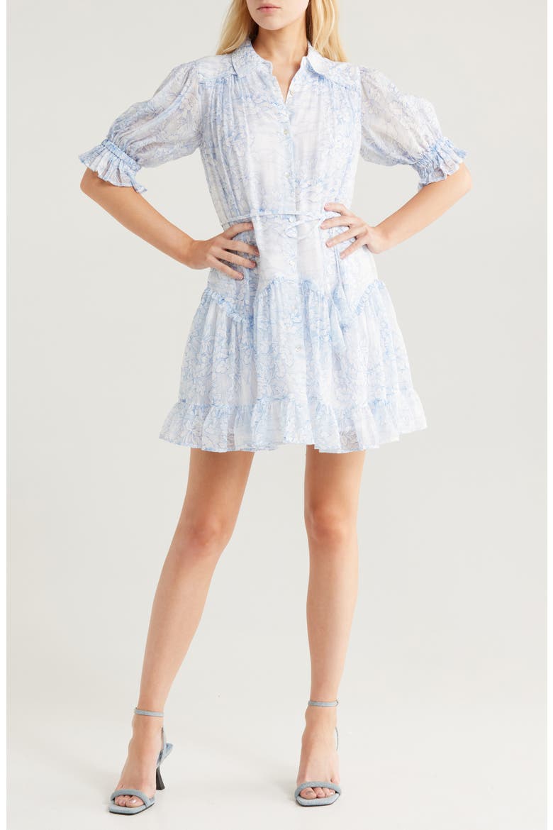 Gwendoline Floral Toile Shirtdress, Main, color, WHITE/ DARK CERULEAN