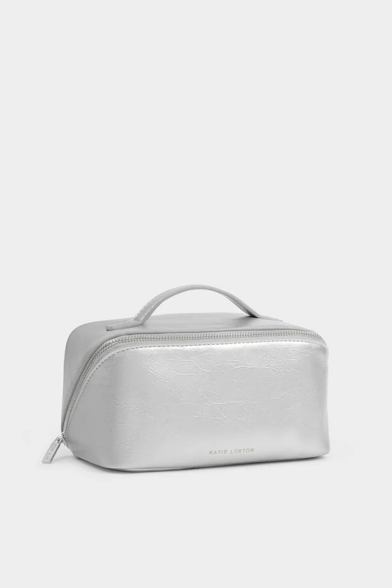 Medium Patent Crackle Makeup and Toiletry Bag in Silver, Alternate, color, Silver